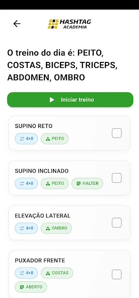 App interface training list